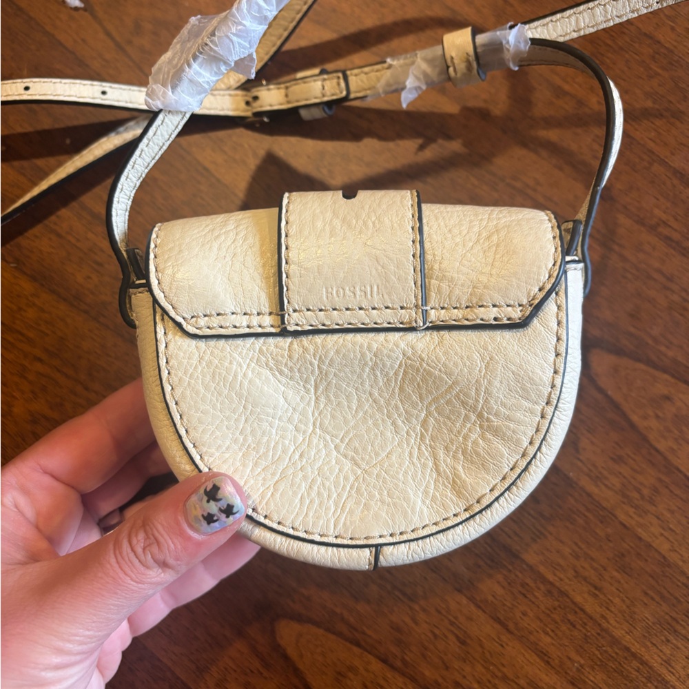 Fossil hardwell mini flap crossbody purse bag NWOT bone cream leather - Picture 4 of 5